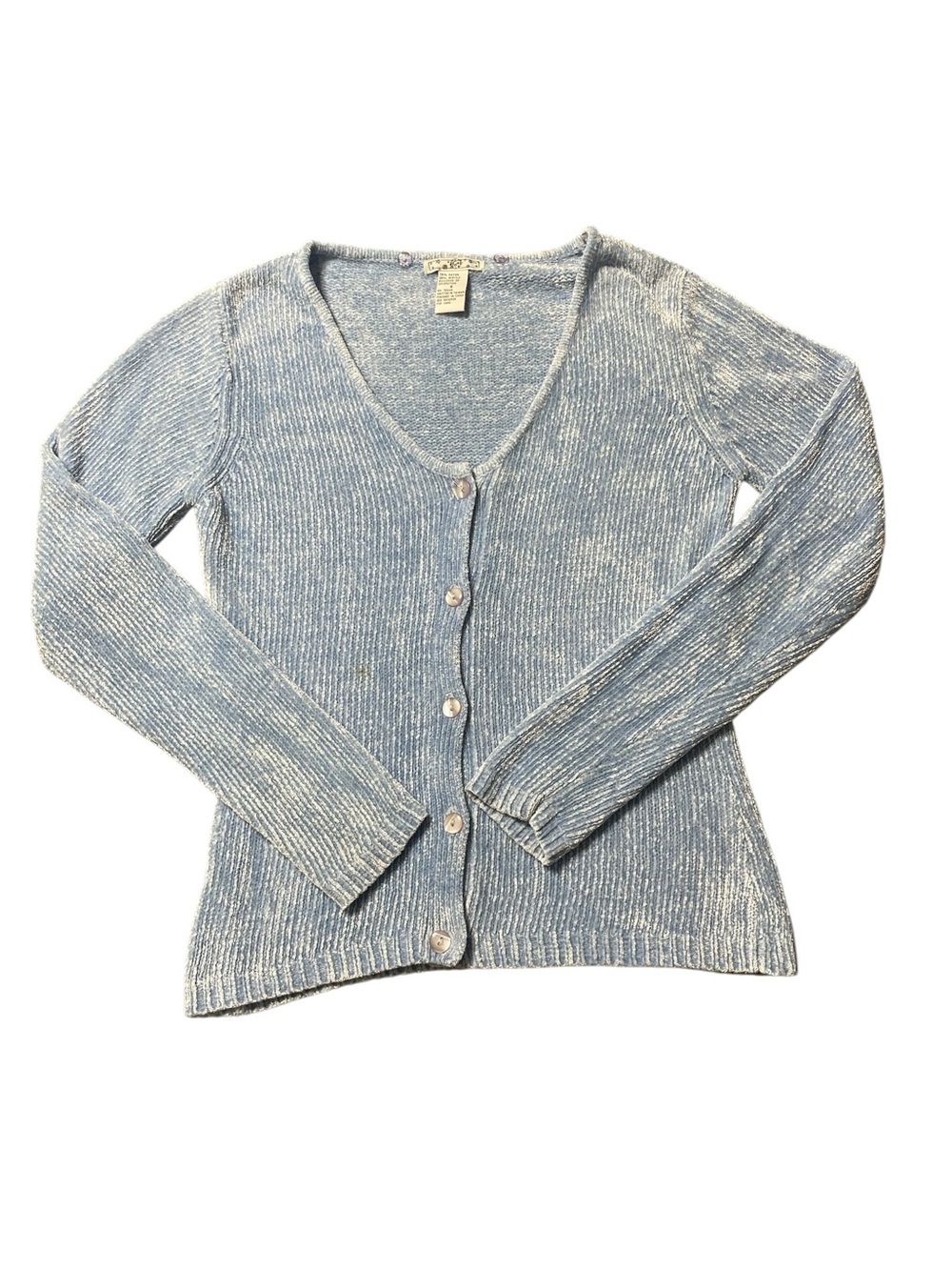 Y2K Marled Knit Cardigan Sweater Blue White V-Neck Button Up Small Coquette